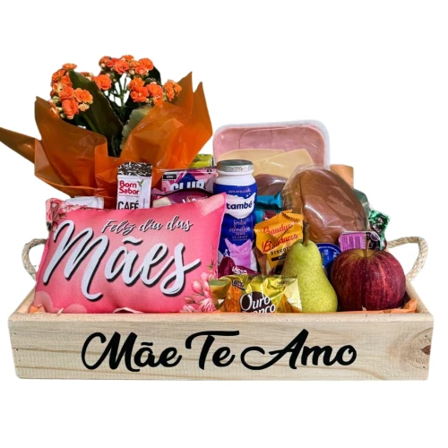 Cesta Bom Dia Mãe com Flores e Frutas